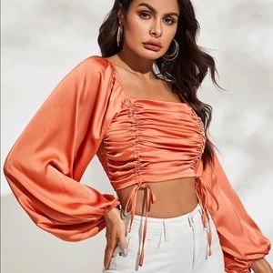 Shein XS Ruched Drawstring Detail Crop Top